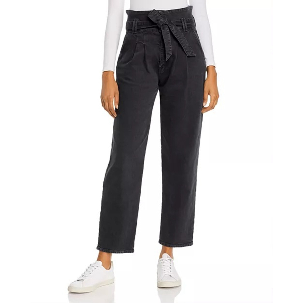 MOTHER The Greaser Paperbag Waist Wide Leg Jeans Faded Black 28